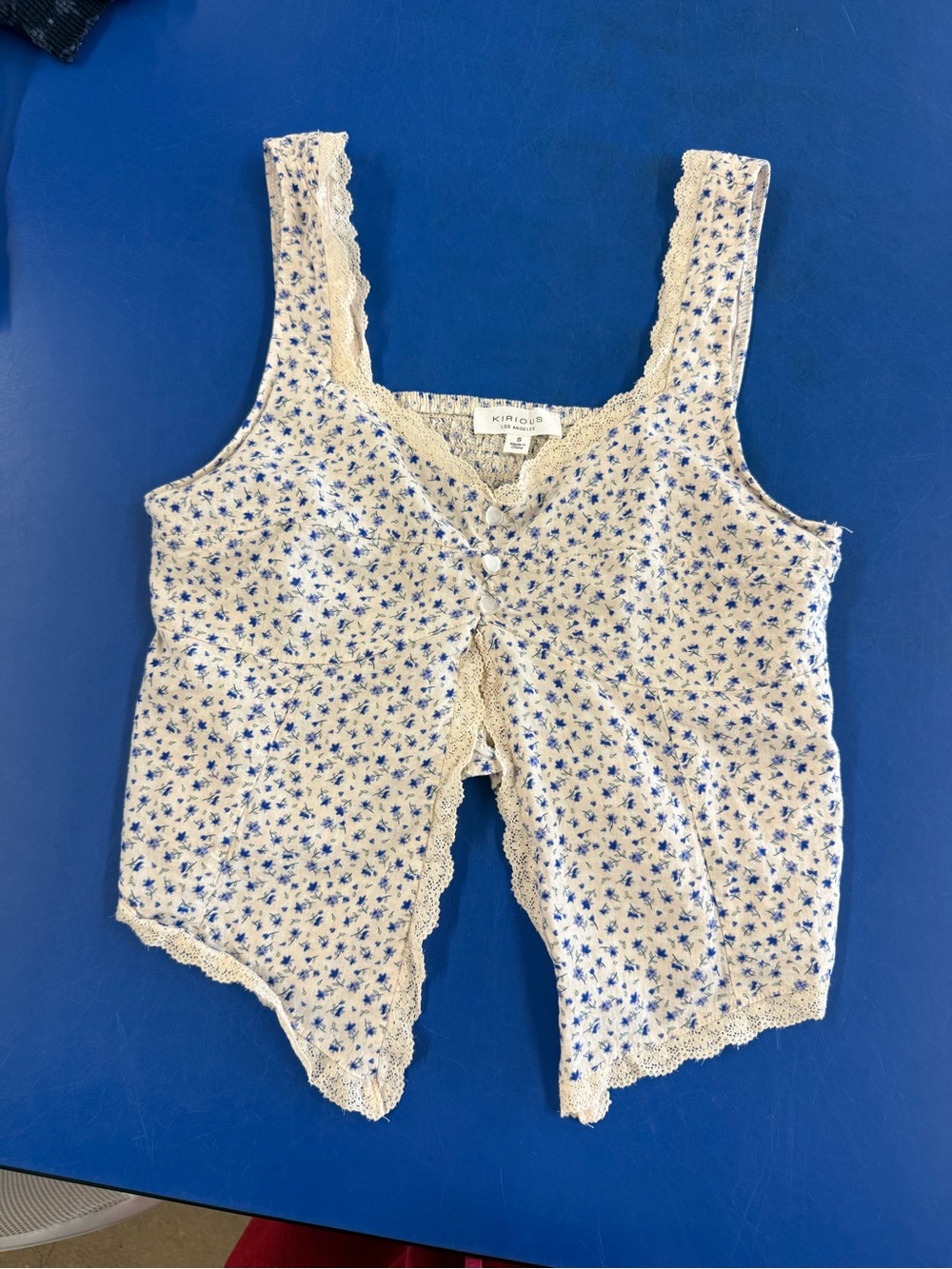 Kirious Los Angeles Blue Floral Lace-Trim Tank